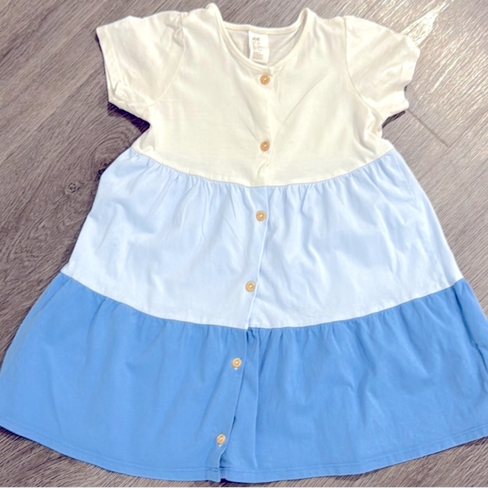 H&M Cream and Blue Tiered Ruffled Sundress